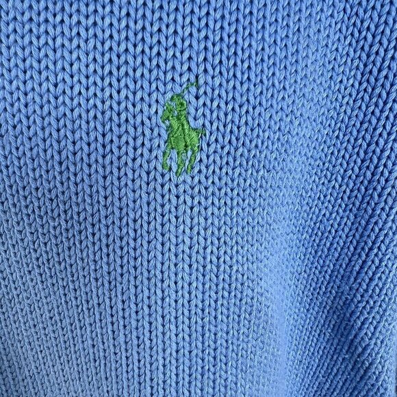 Polo Ralph Lauren Men L Crewneck Knit Sweater Green Pony Royal Blue Quiet Luxury - Picture 10 of 16